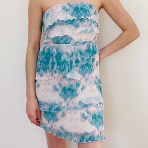 Strapless pleats & ruffles dress